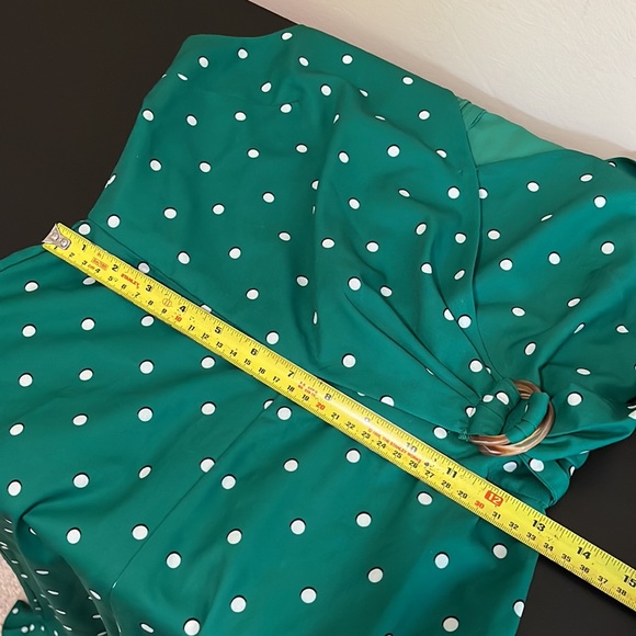 Skies Are Blue Jumpsuit | Green Polka Dot Faux Wrap Front Jumpsuit - Picture 13 of 15